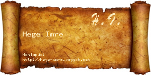 Hege Imre névjegykártya